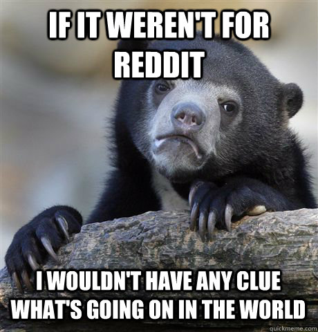 If it weren't for reddit I wouldn't have any clue what's going on in the world - If it weren't for reddit I wouldn't have any clue what's going on in the world  Confession Bear