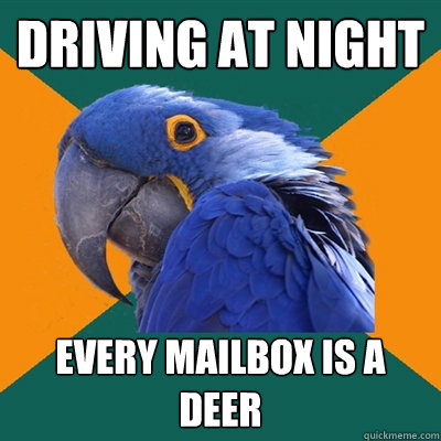 Driving at night EVERY MAILBOX IS A DEER  Paranoid Parrot