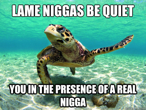 lame niggas be quiet You in the presence of a real nigga  Bitchy Turtle