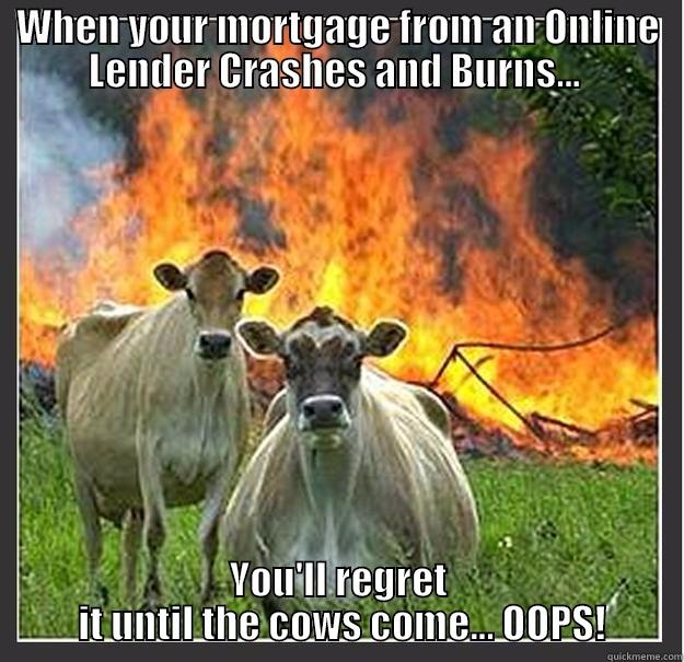 Crash and Burn - WHEN YOUR MORTGAGE FROM AN ONLINE LENDER CRASHES AND BURNS...  YOU'LL REGRET          IT UNTIL THE COWS COME... OOPS!         Evil cows