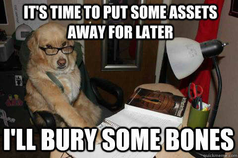 It's time to put some assets away for later i'll bury some bones - It's time to put some assets away for later i'll bury some bones  Financial Advice Dog