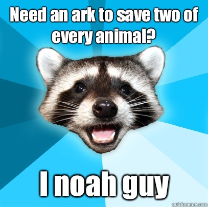 Need an ark to save two of every animal? I noah guy  Lame Pun Coon