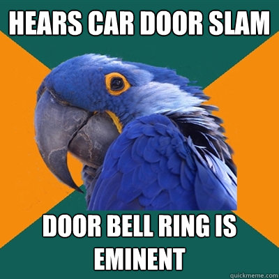hears car door slam door bell ring is eminent  Paranoid Parrot