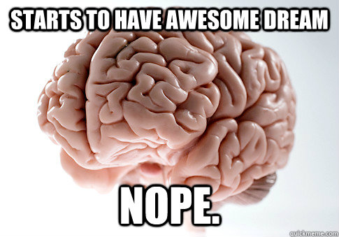 Starts to have awesome dream Nope.  Scumbag Brain