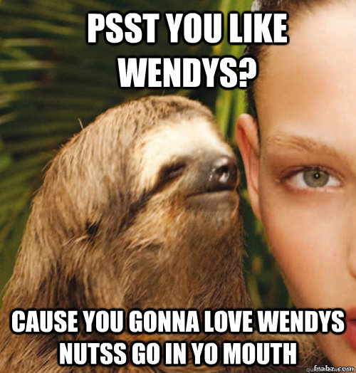 pSST You like Wendys? Cause you gonna love wendys nutss go in yo mouth  rape sloth