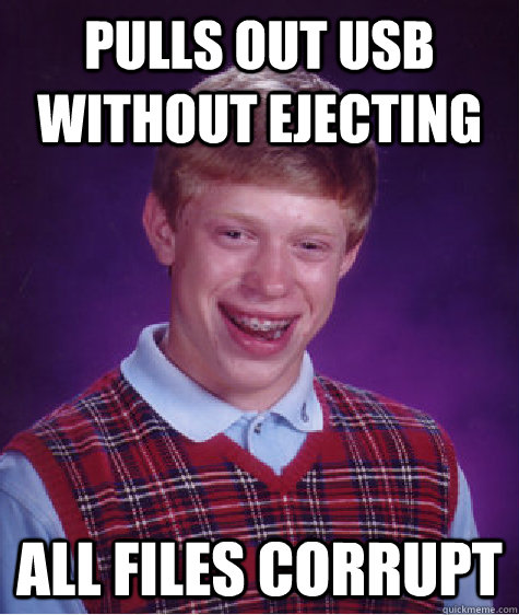 pulls out usb without ejecting all files corrupt  Bad Luck Brian