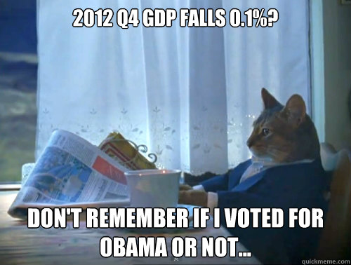 2012 Q4 GDP falls 0.1%? don't remember if I voted for obama or not...  The One Percent Cat