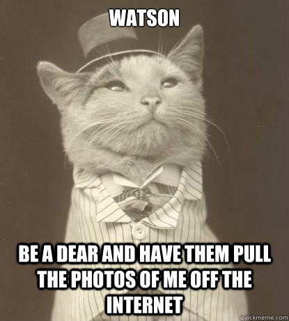 Watson Be a dear and Have them pull the photos of me off the internet  Aristocat