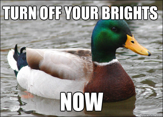 turn off your brights now  Actual Advice Mallard