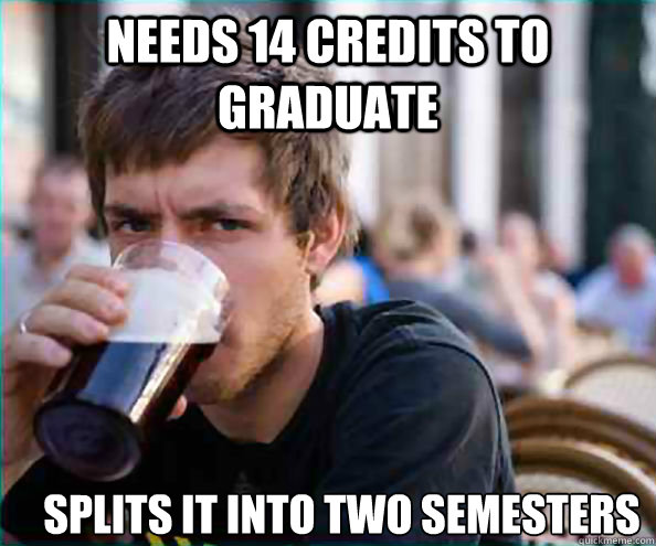 Needs 14 credits to graduate Splits it into Two Semesters  Lazy College Senior