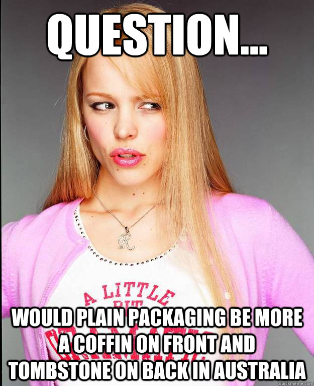 Question... Would plain packaging be more a coffin on front and tombstone on back in Australia - Question... Would plain packaging be more a coffin on front and tombstone on back in Australia  Rachel McAdams Meme