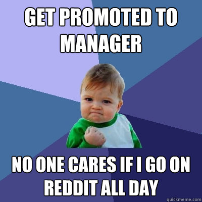 get promoted to manager no one cares if i go on reddit all day - get promoted to manager no one cares if i go on reddit all day  Success Kid