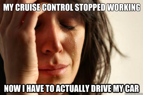 My cruise control stopped working Now I have to actually drive my car  First World Problems