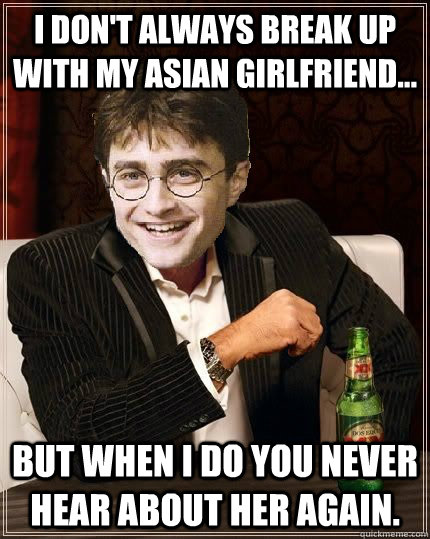 I don't always break up with my Asian girlfriend... but when i do you never hear about her again.  The Most Interesting Harry In The World
