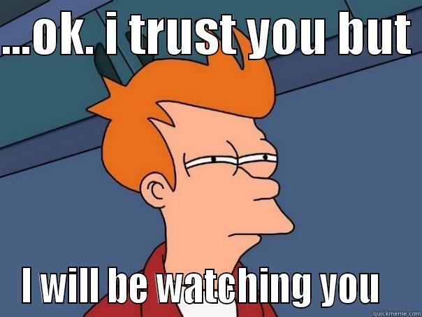 ...OK. I TRUST YOU BUT  I WILL BE WATCHING YOU   Futurama Fry