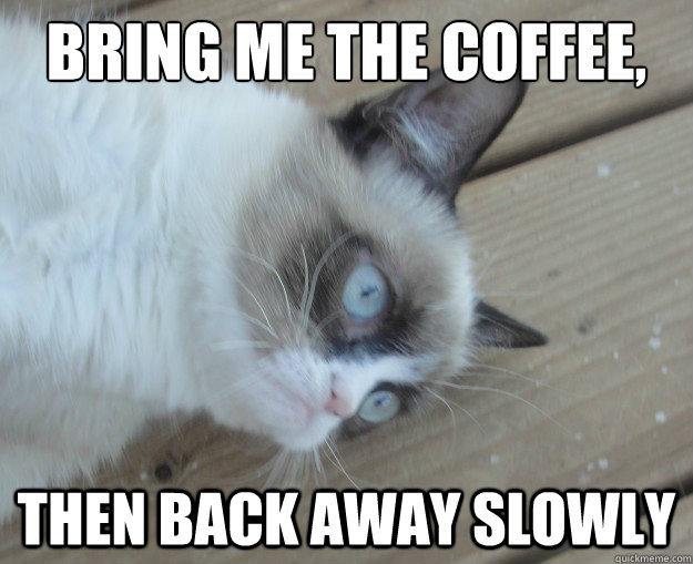 Bring me the coffee,  then back away slowly  Tard