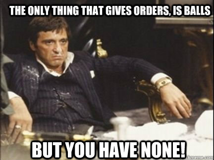 The only thing that gives orders, is Balls But you have none! - The only thing that gives orders, is Balls But you have none!  None!