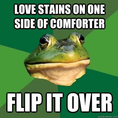 love stains on one side of comforter flip it over  Foul Bachelor Frog