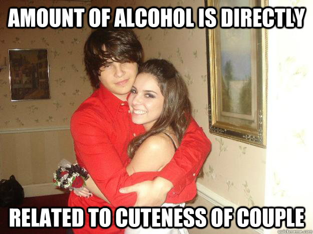 amount of alcohol is directly  related to cuteness of couple  