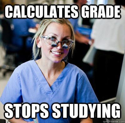 Calculates Grade Stops studying  overworked dental student
