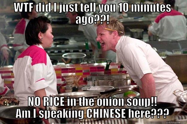 WTF DID I JUST TELL YOU 10 MINUTES AGO??! NO RICE IN THE ONION SOUP!! AM I SPEAKING CHINESE HERE??? Gordon Ramsay