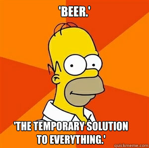 'Beer.' 'The temporary solution to everything.' - 'Beer.' 'The temporary solution to everything.'  Advice Homer