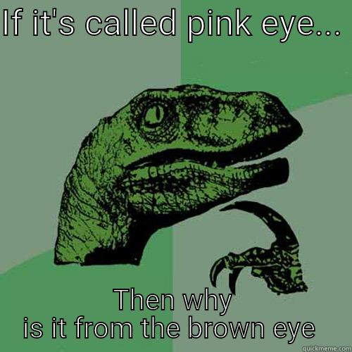 IF IT'S CALLED PINK EYE...  THEN WHY IS IT FROM THE BROWN EYE  Philosoraptor