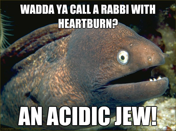 wadda ya call a rabbi with heartburn? an acidic jew!  Bad Joke Eel
