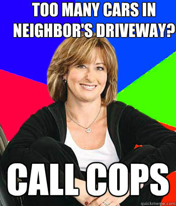 Too many cars in neighbor's driveway? call cops  Sheltering Suburban Mom