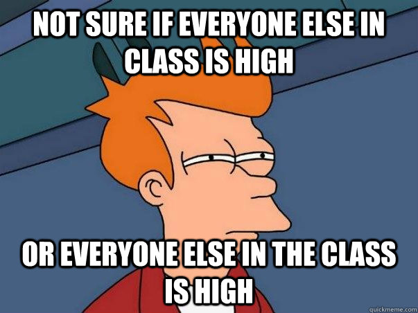 Not sure if everyone else in class is high or everyone else in the class is high  Not sure Fry