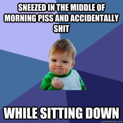 Sneezed in the middle of morning piss and accidentally shit while Sitting Down  Success Kid