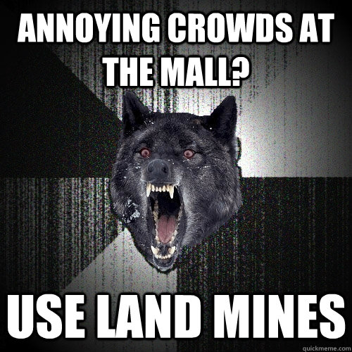 Annoying crowds at the mall? USE LAND MINES  Insanity Wolf
