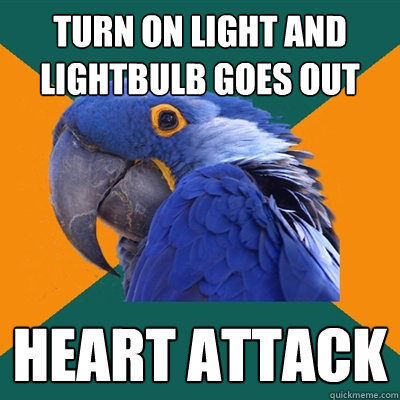 Turn on light and lightbulb goes out HEART ATTACK  Paranoid Parrot