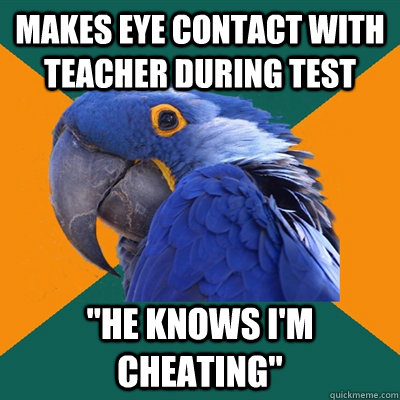 Makes eye contact with teacher during test 