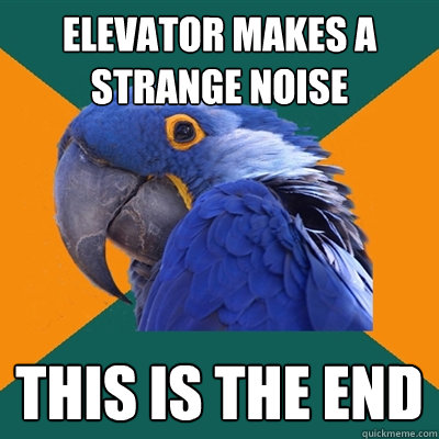 Elevator makes a strange noise this is the end  Paranoid Parrot