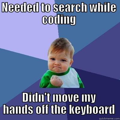 NEEDED TO SEARCH WHILE CODING DIDN'T MOVE MY HANDS OFF THE KEYBOARD Success Kid