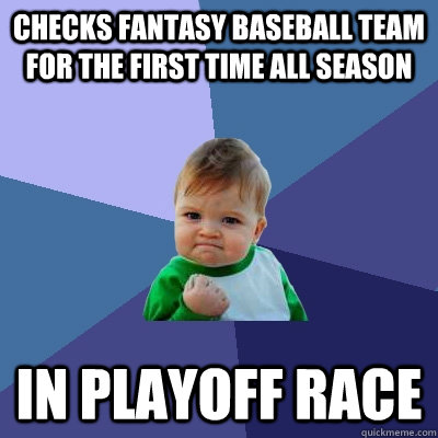 checks fantasy baseball team for the first time all season in playoff race  Success Kid