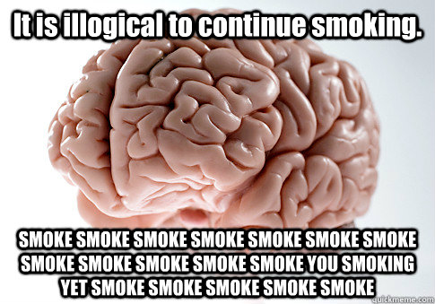 It is illogical to continue smoking. SMOKE SMOKE SMOKE SMOKE SMOKE SMOKE SMOKE SMOKE SMOKE SMOKE SMOKE SMOKE YOU SMOKING YET SMOKE SMOKE SMOKE SMOKE SMOKE  Scumbag Brain
