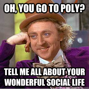 Oh, you go to Poly? Tell me all about your wonderful social life - Oh, you go to Poly? Tell me all about your wonderful social life  Condescending Wonka