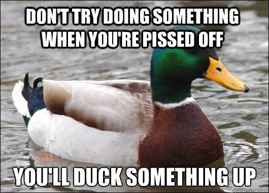 Don't try doing something when you're pissed off You'll duck something up  Actual Advice Mallard