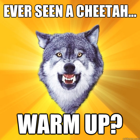 Ever seen a cheetah... warm up?  Courage Wolf