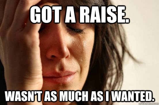 Got a raise. Wasn't as much as I wanted.  First World Problems