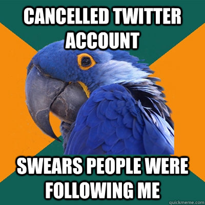 cancelled twitter account swears people were following me  Paranoid Parrot