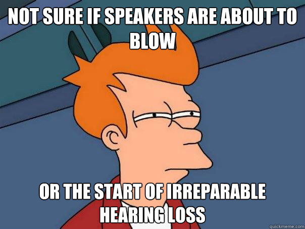 Not sure if speakers are about to blow Or the start of irreparable hearing loss  Futurama Fry