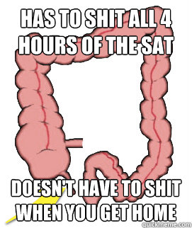 has to shit all 4 hours of the sat doesn't have to shit when you get home  Scumbag Bowels