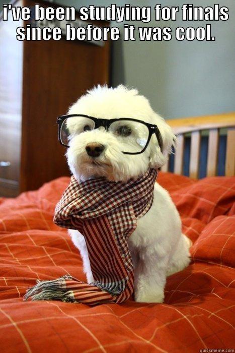study hipster dog - I'VE BEEN STUDYING FOR FINALS SINCE BEFORE IT WAS COOL.  Hipster Dog