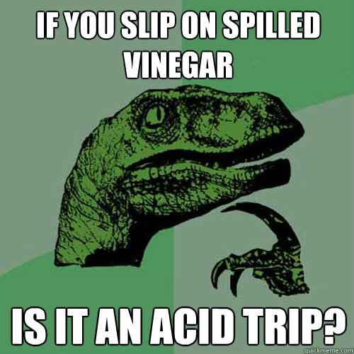 If you slip on spilled vinegar Is it an acid trip? - If you slip on spilled vinegar Is it an acid trip?  Philosoraptor