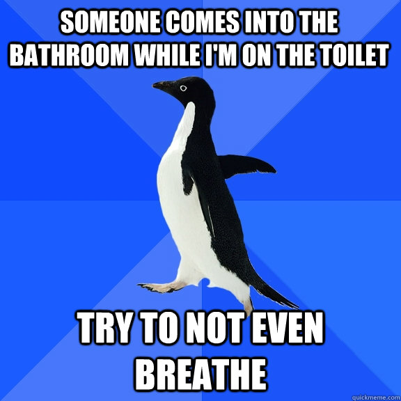 Someone comes into the bathroom while I'm on the toilet Try to not even breathe  Socially Awkward Penguin