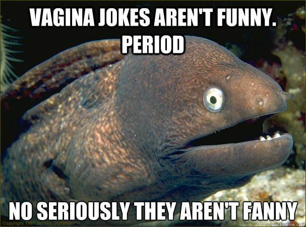 vagina jokes aren't funny. period No seriously they aren't fanny Caption 3 goes here - vagina jokes aren't funny. period No seriously they aren't fanny Caption 3 goes here  Bad Joke Eel