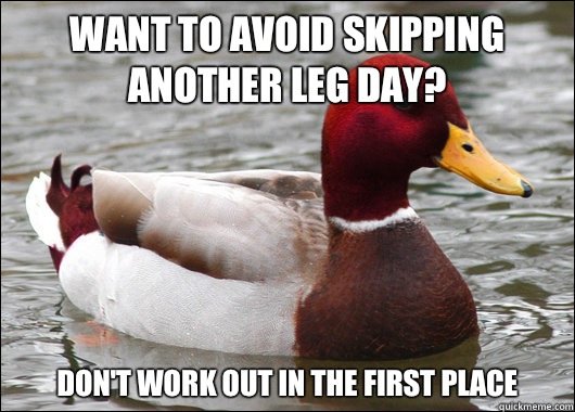 Want to avoid skipping another leg day? Don't work out in the first place   Malicious Advice Mallard